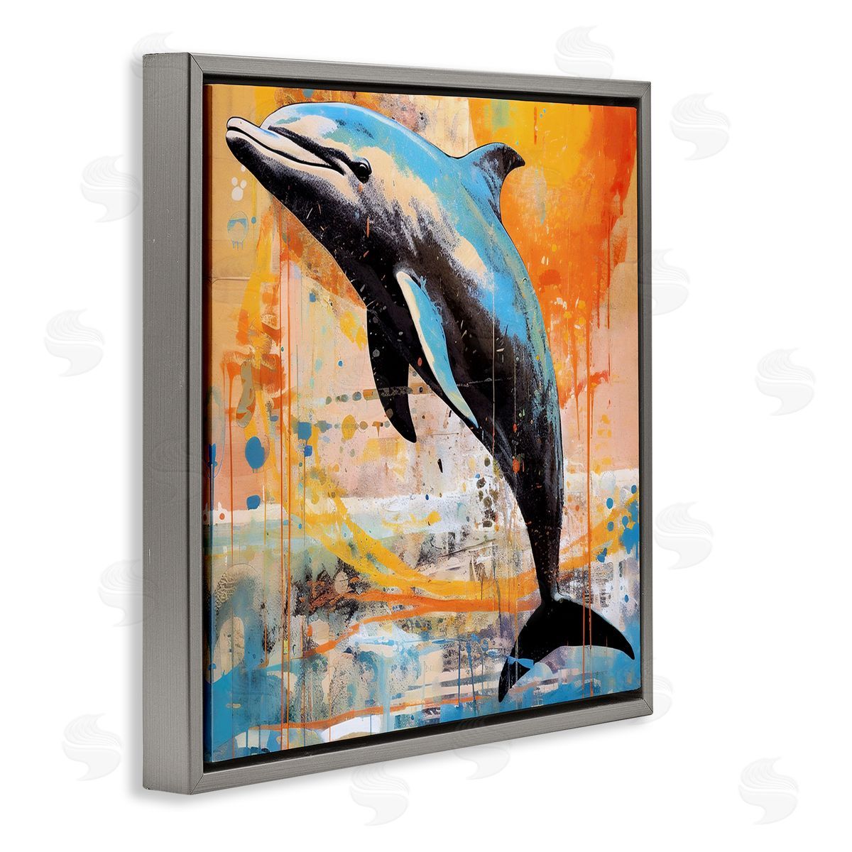 Ray Powers Modern Dolphin Collage Gray Floater Frame Canvas Artside_