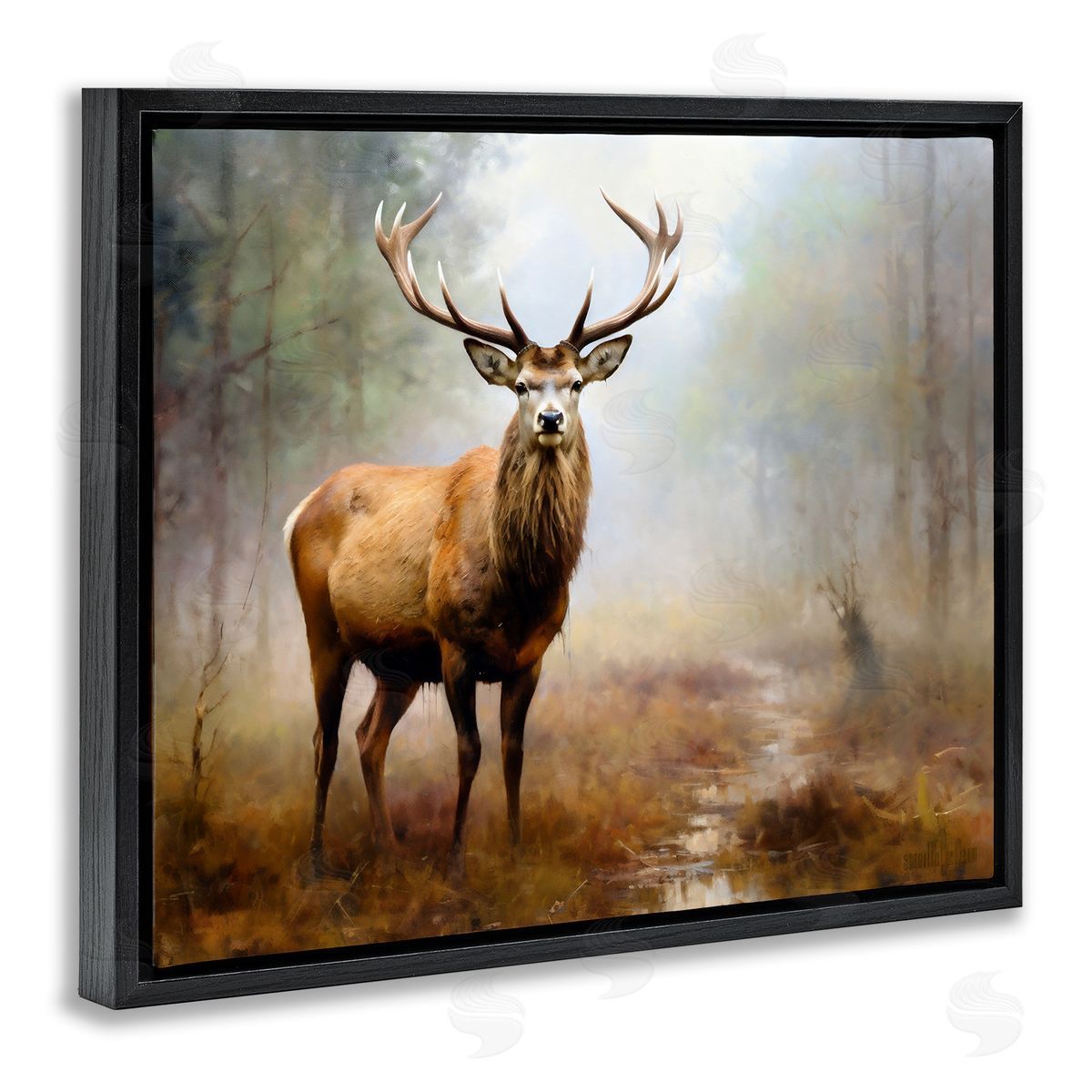 Ray Powers Deer Woodland Trees Black Floater Frame Canvas Artside_