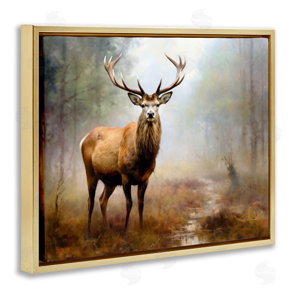 Ray Powers Deer Woodland Trees Gold Floater Frame Canvas Artside_