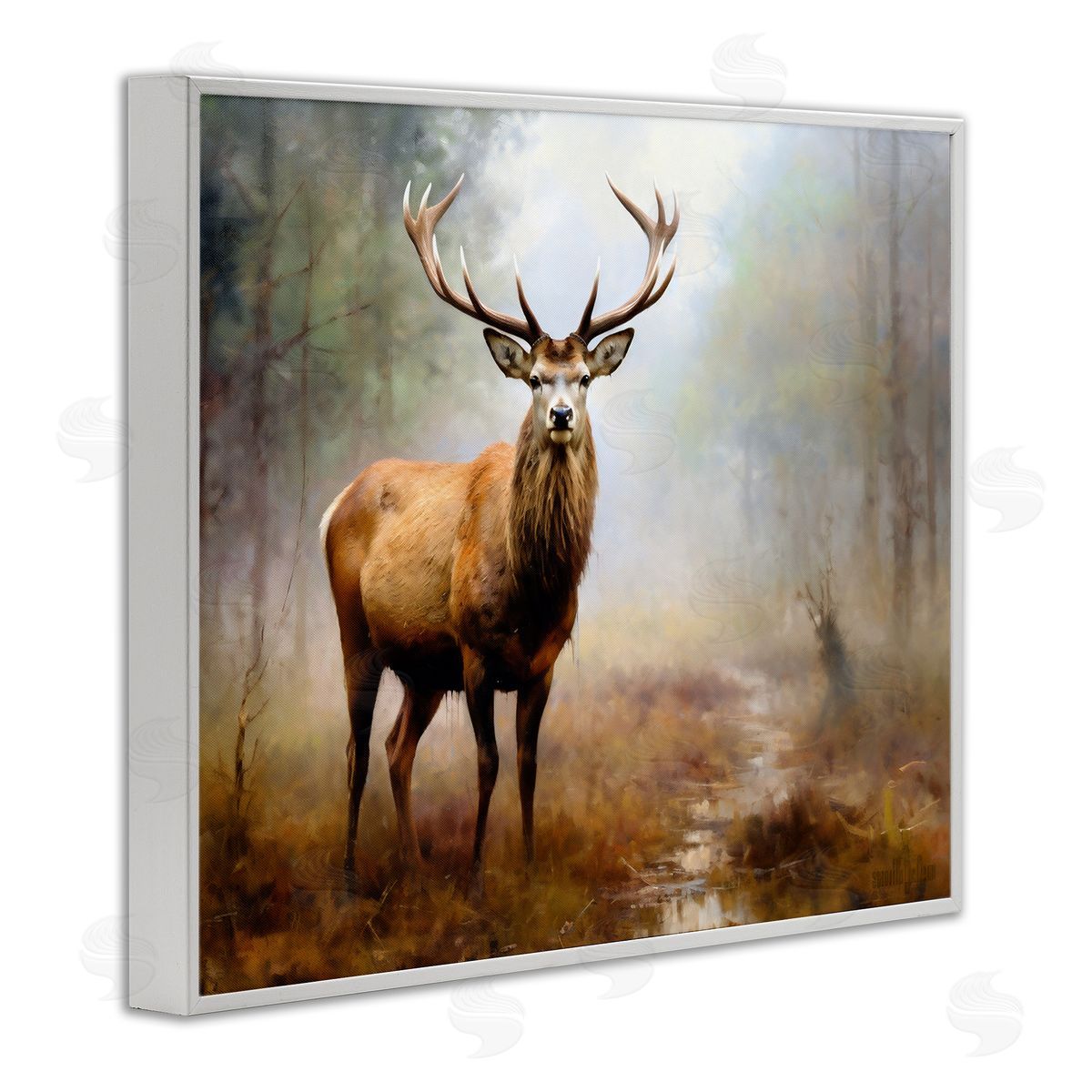 Ray Powers Deer Woodland Trees White Framed Giclee Wall Artside_