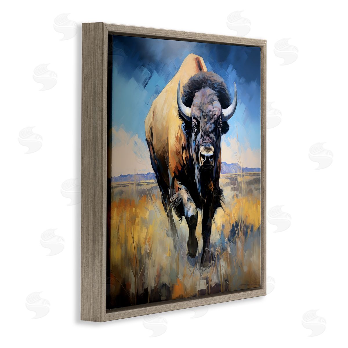 Ray Powers Bison in Country Field Brown Floater Frame Canvas Artside_