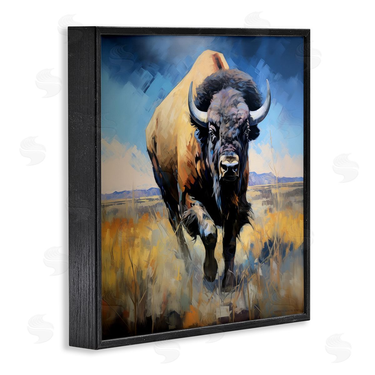 Ray Powers Bison in Country Field Black Framed Giclee Wall Artside_