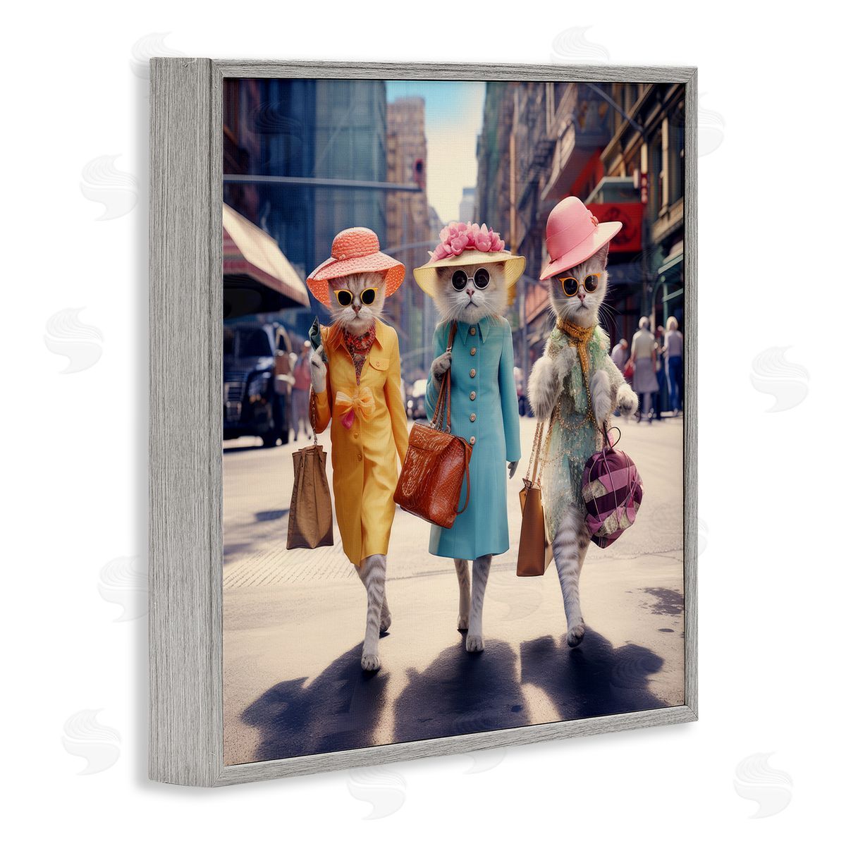 Ray Powers Trendy Cat Trio Gray Framed Giclee Wall Artside_