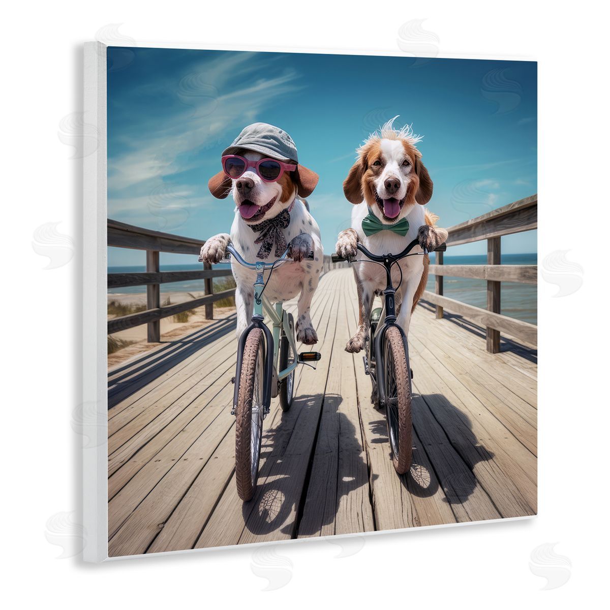 Coastal Bicycle Dogs Wood Plaque Wall Art, Home Decor by Ray Powers