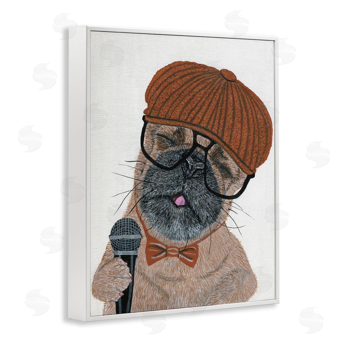 Melissa Symons Hipster Pug Portrait White Framed Giclee Wall Artside_