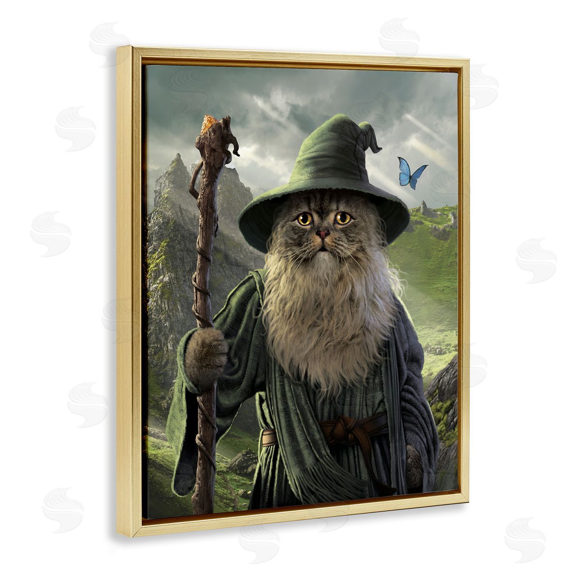 Vincent Hie Fantasy Wizard Cat Gold Floater Frame Canvas Artside_