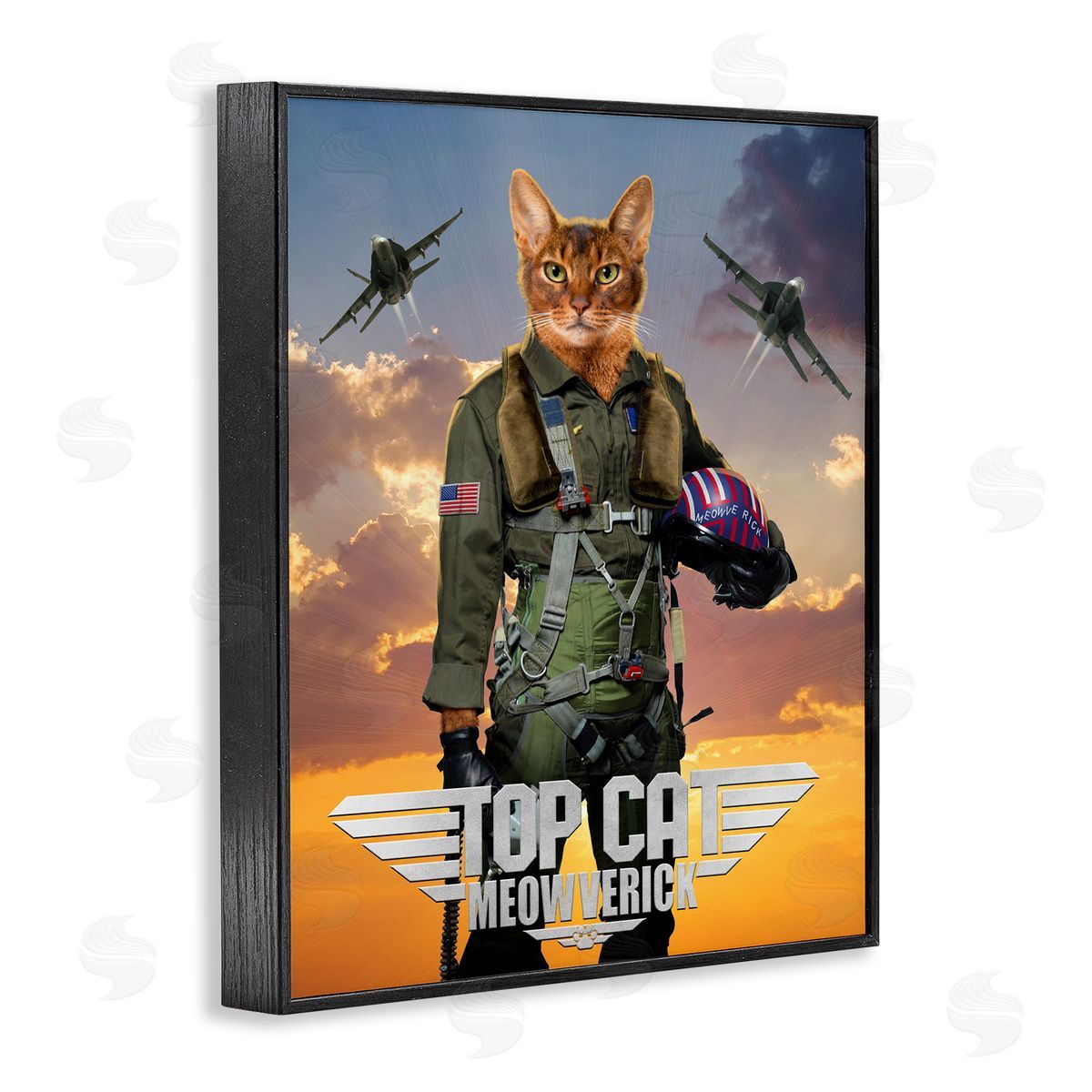 Vincent Hie Cat Pilot & Aircraft Black Framed Giclee Wall Artside_