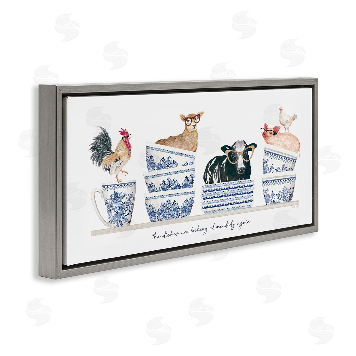 Cindy Jacobs Farmhouse Dirty Dishes Gray Floater Frame Canvas Artside_