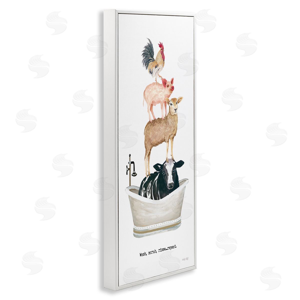 Cindy Jacobs Wash Scrub Rinse Animals White Framed Giclee Wall Artside_
