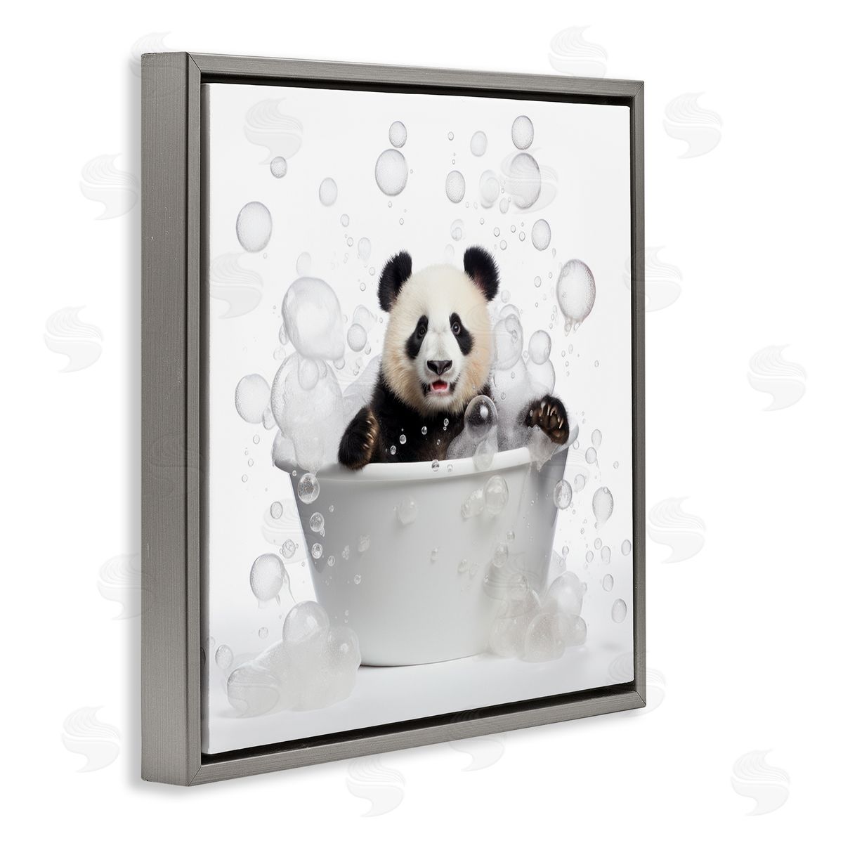 Lazar Studio Panda Bubble Bath Gray Floater Frame Canvas Artside_