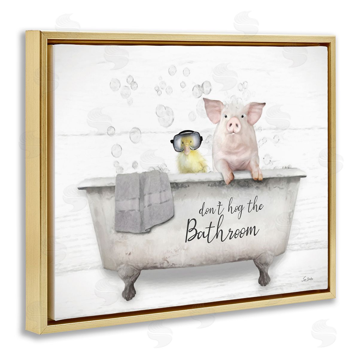 Lori Deiter Don't Hog Bathroom Gold Floater Frame Canvas Artside_