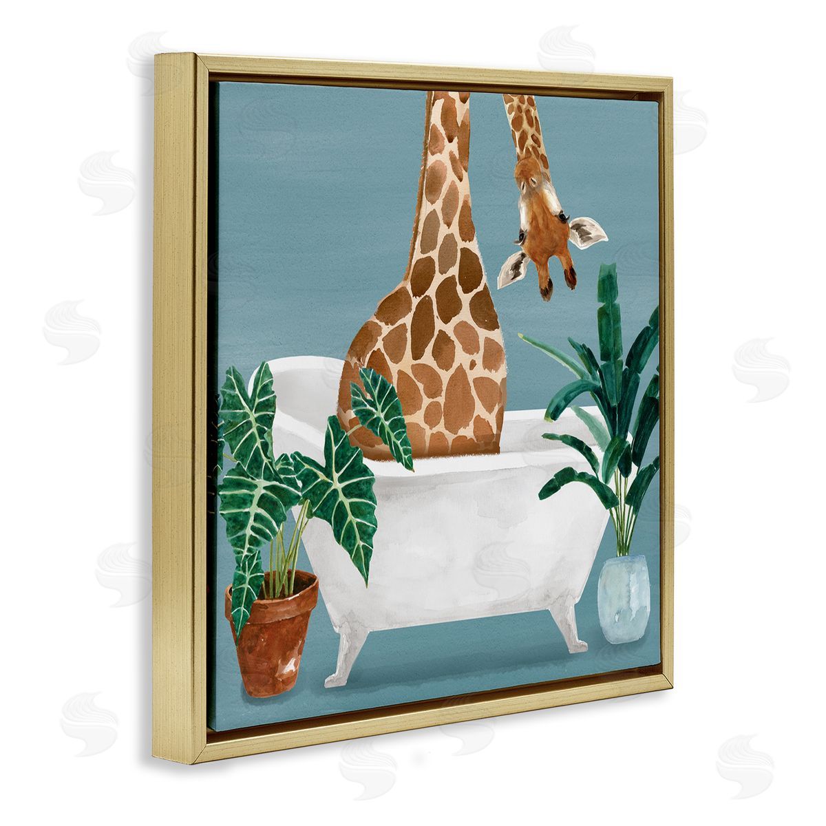 Masey St. Studios Botanical Bathroom Giraffe Gold Floater Frame Canvas Artside_