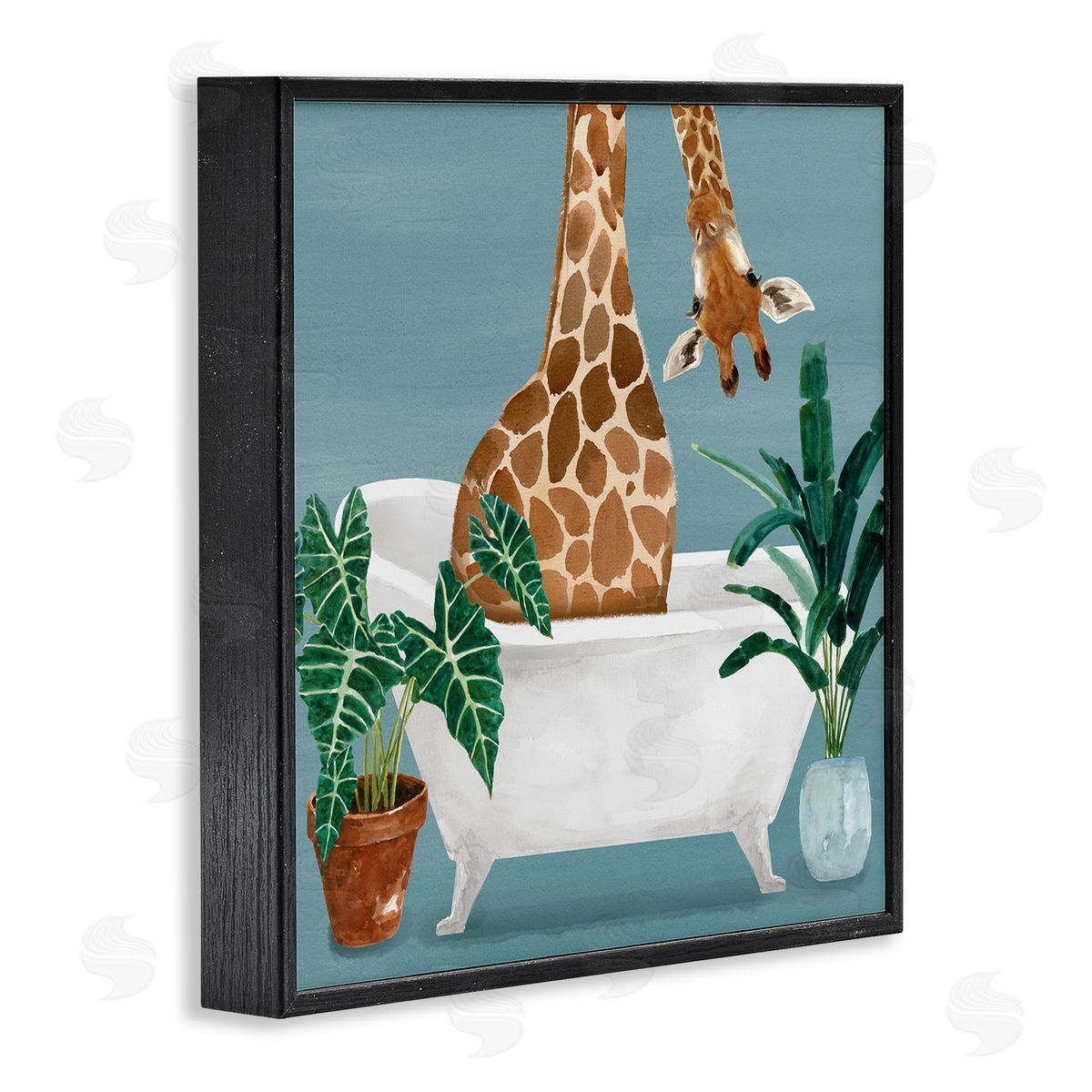 Masey St. Studios Botanical Bathroom Giraffe Black Framed Giclee Wall Artside_