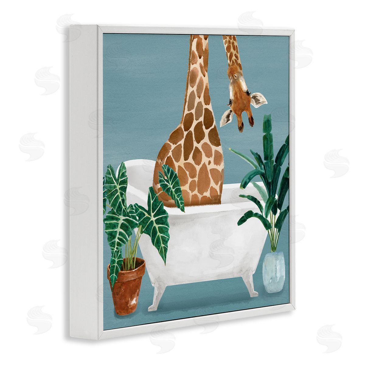 Masey St. Studios Botanical Bathroom Giraffe White Framed Giclee Wall Artside_