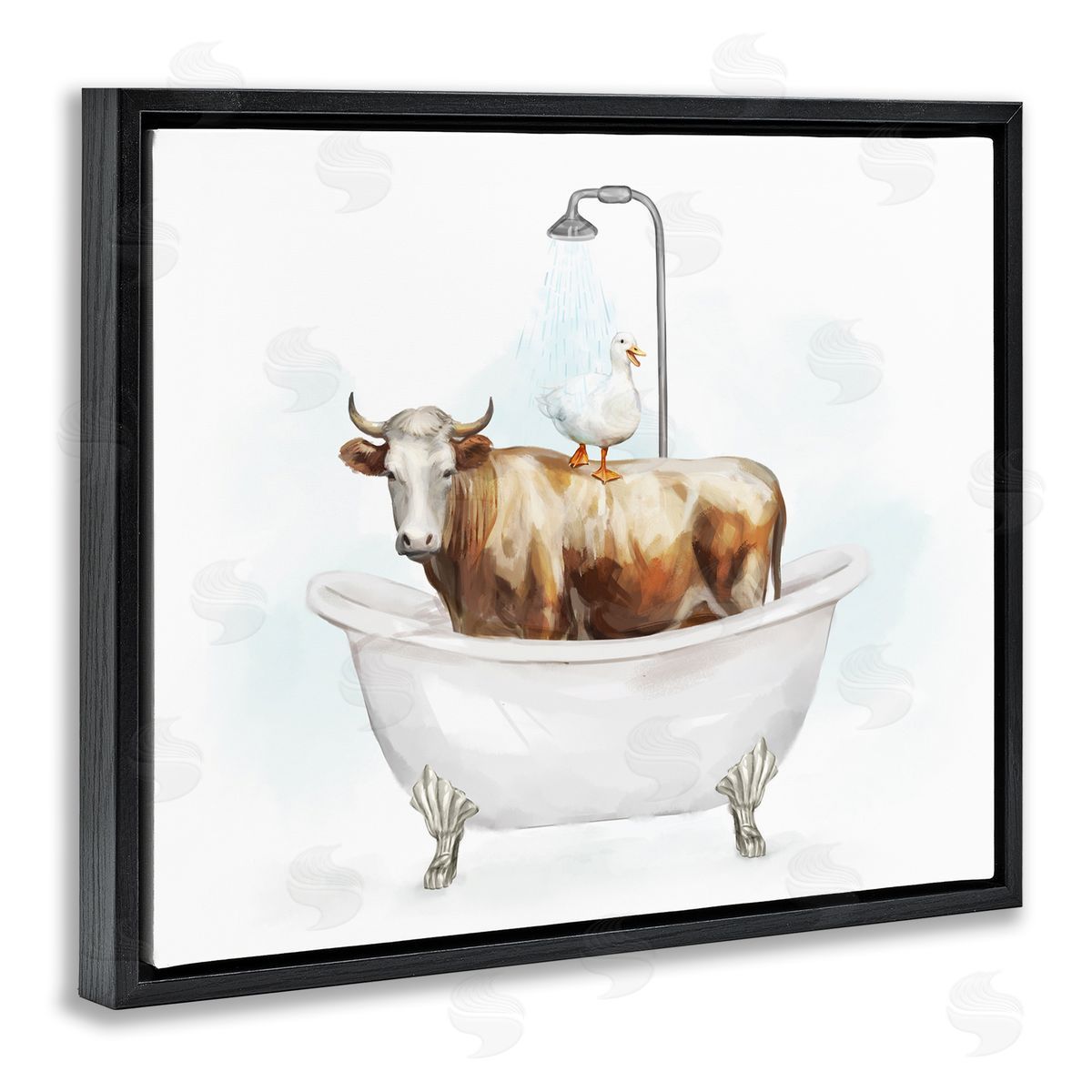 Ziwei Li Duck & Cow in Tub Black Floater Frame Canvas Artside_