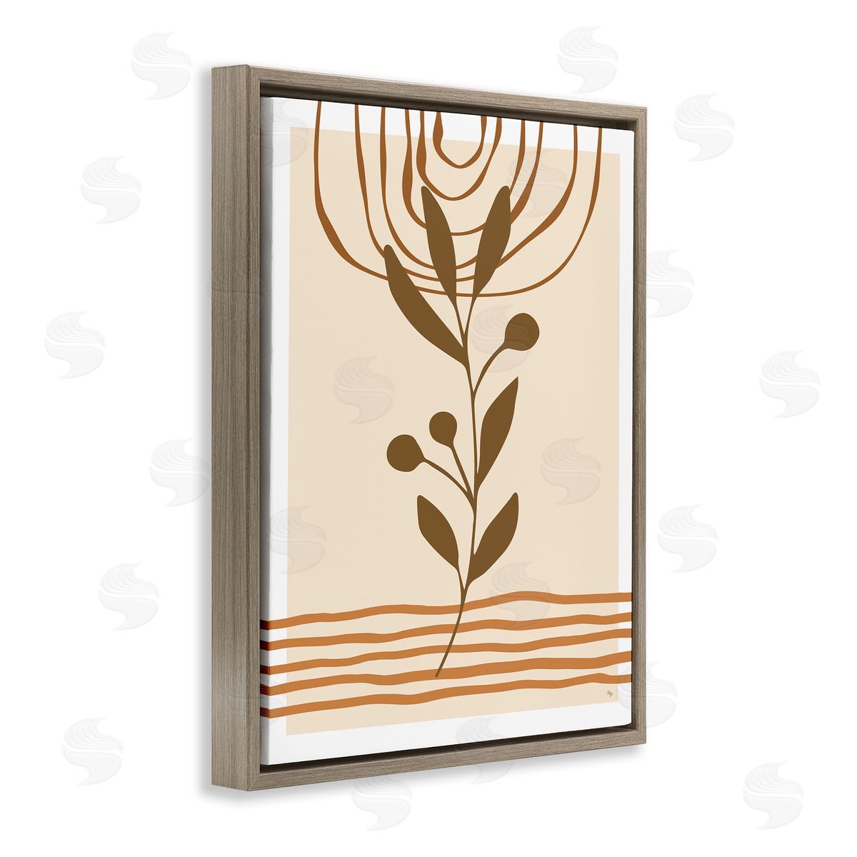 Martina Pavlova Boho Leaf Sprig Brown Floater Frame Canvas Artside_