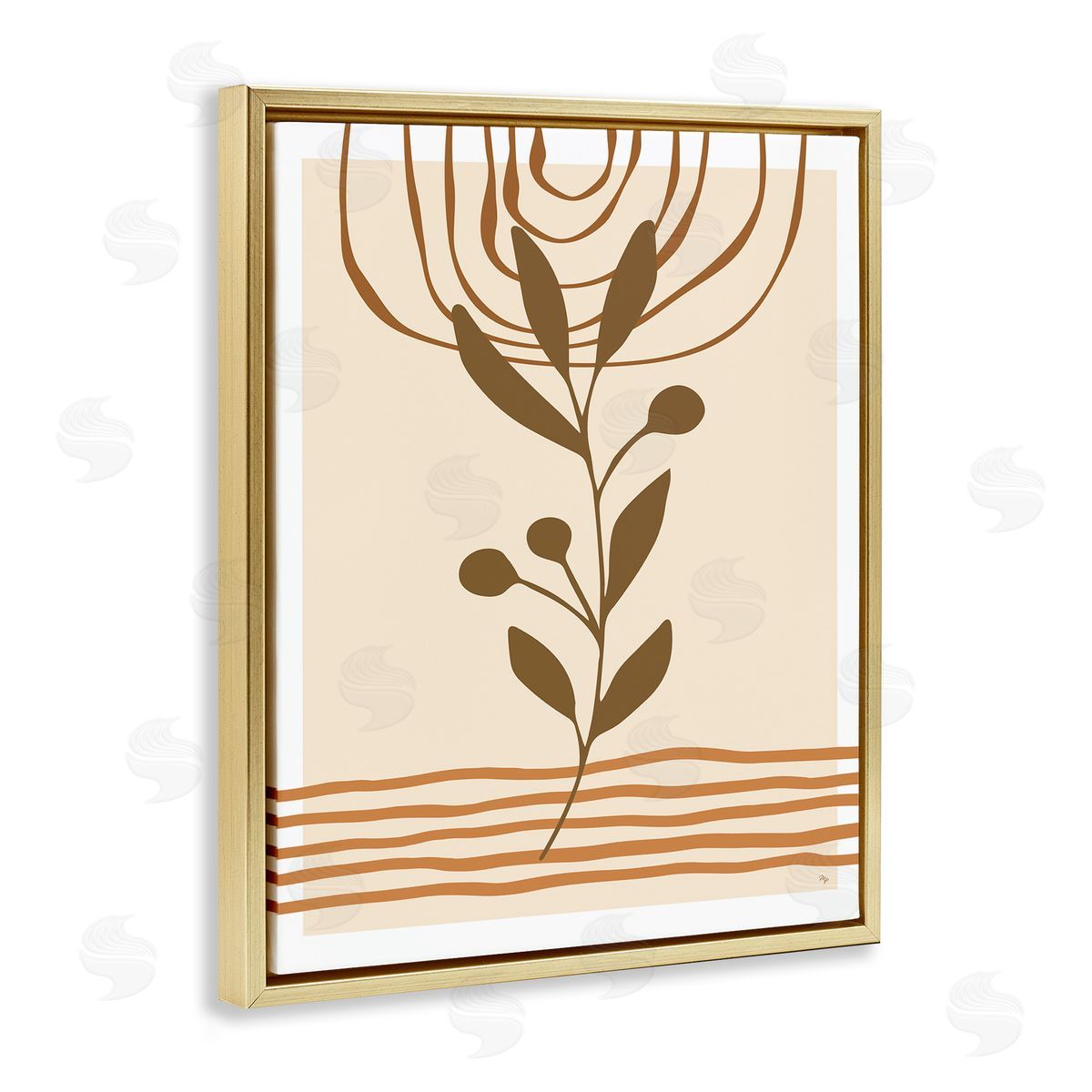 Martina Pavlova Boho Leaf Sprig Gold Floater Frame Canvas Artside_