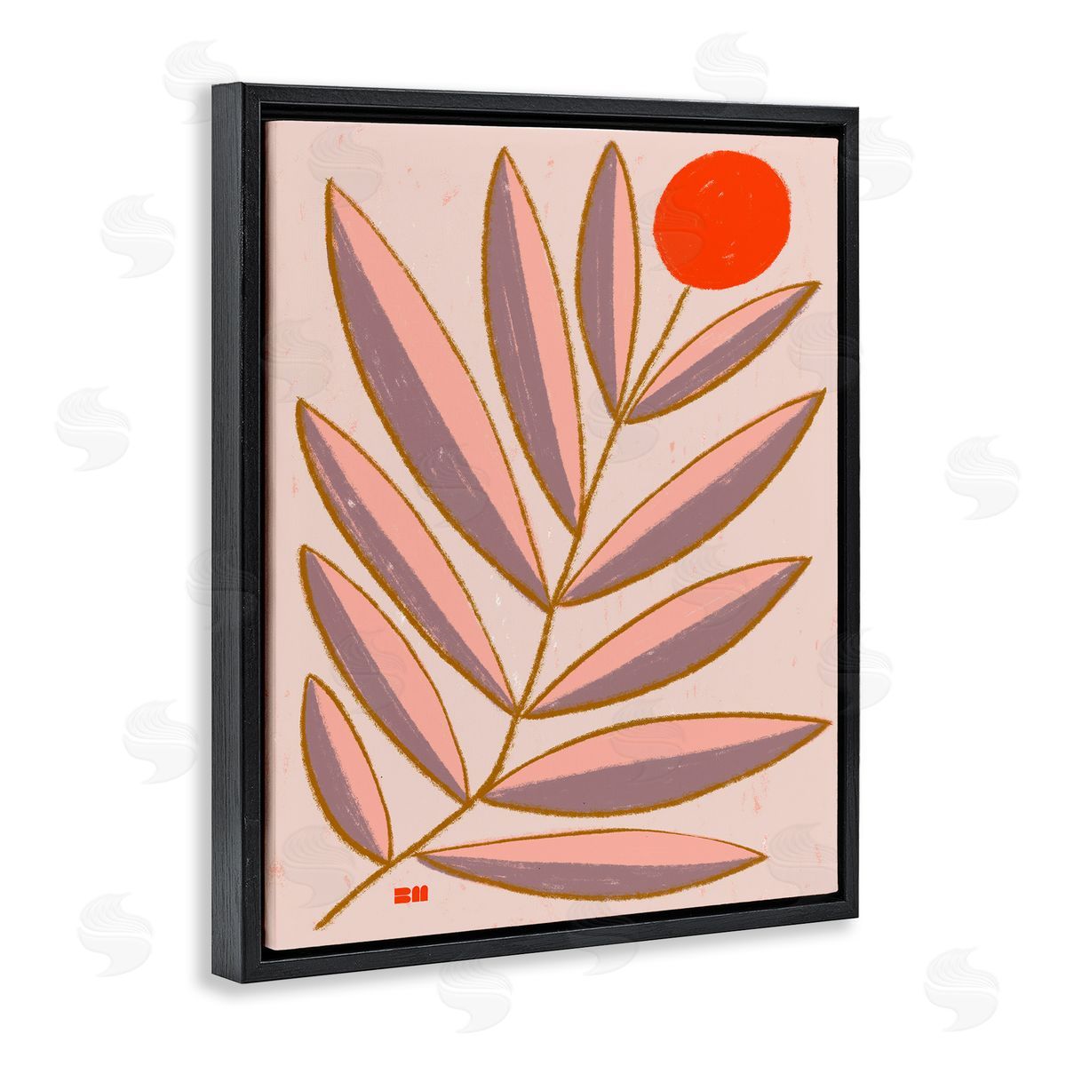Birgit Maria Kiennast Boho Plant Leaves Black Floater Frame Canvas Artside_