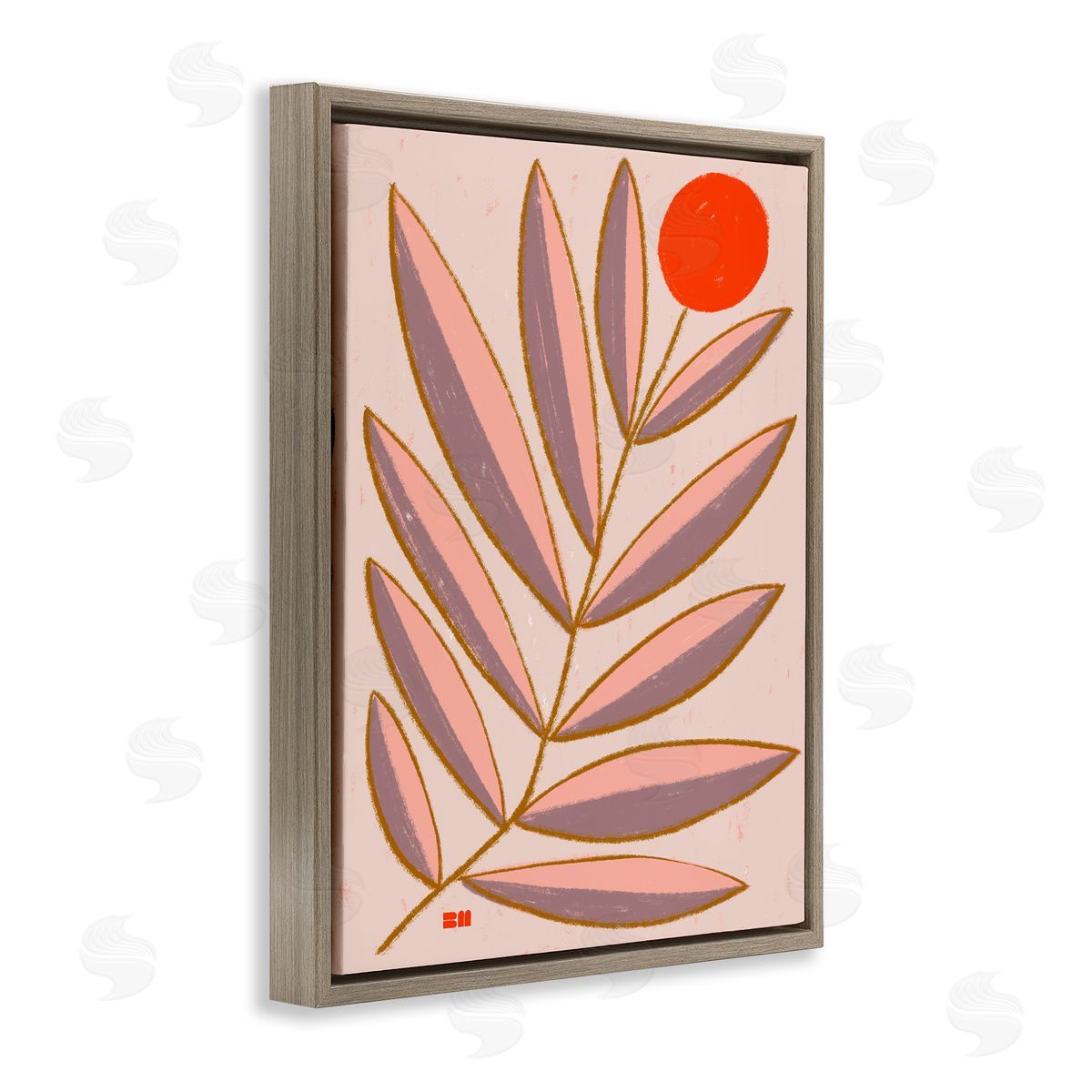 Birgit Maria Kiennast Boho Plant Leaves Brown Floater Frame Canvas Artside_