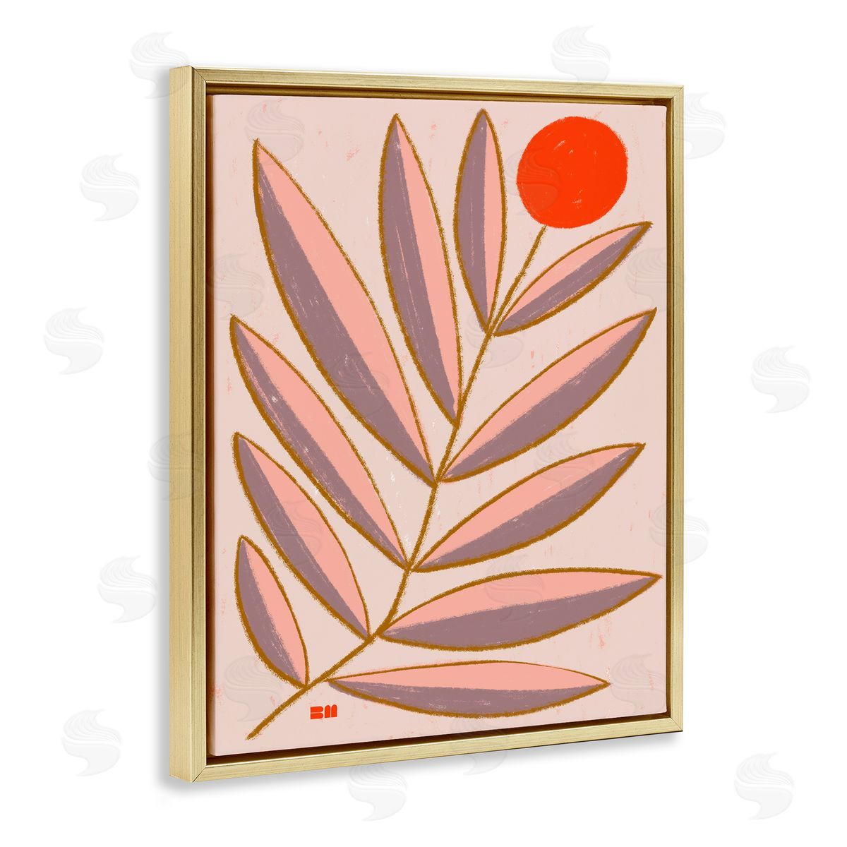 Birgit Maria Kiennast Boho Plant Leaves Gold Floater Frame Canvas Artside_