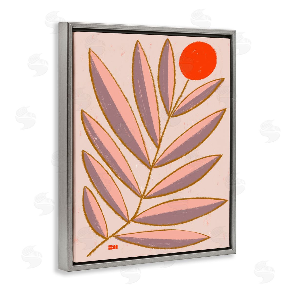 Birgit Maria Kiennast Boho Plant Leaves Gray Floater Frame Canvas Artside_
