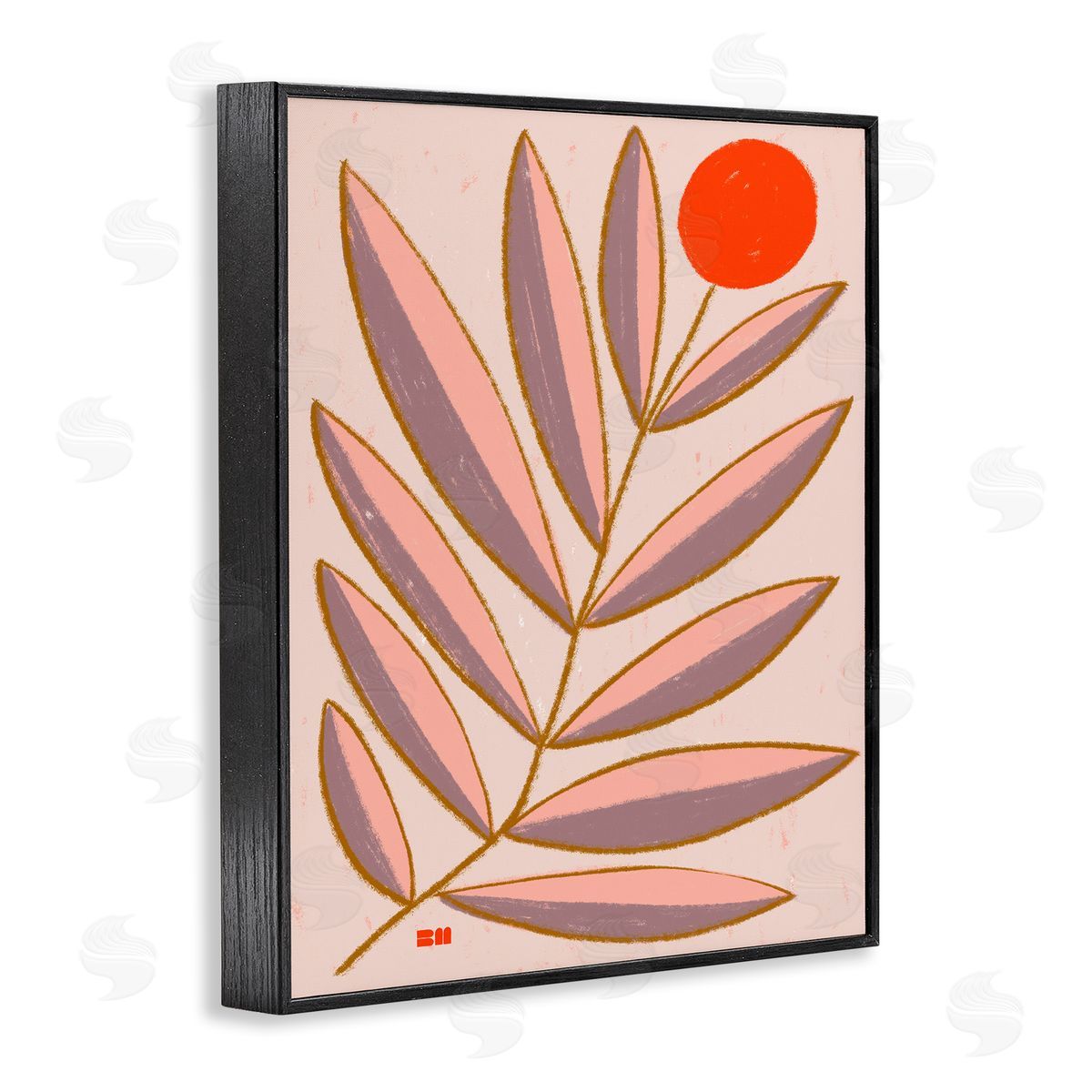 Birgit Maria Kiennast Boho Plant Leaves Black Framed Giclee Wall Artside_