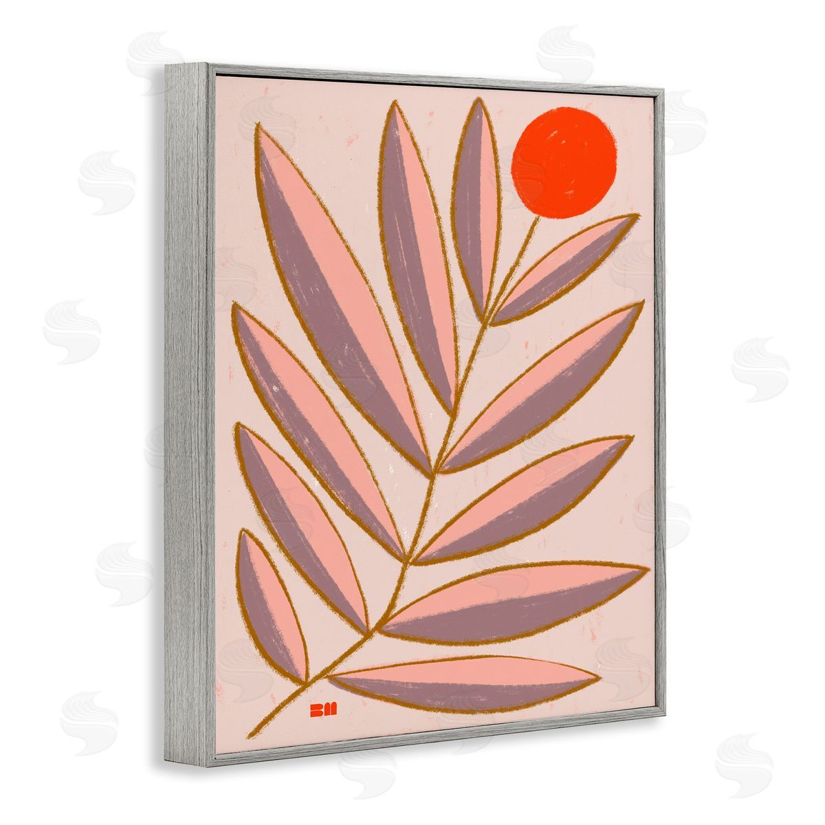 Birgit Maria Kiennast Boho Plant Leaves Gray Framed Giclee Wall Artside_