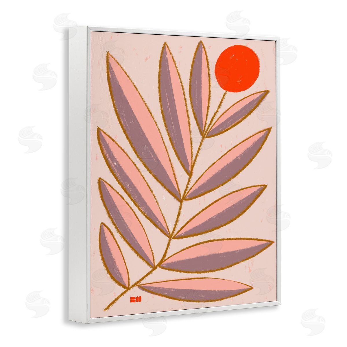 Birgit Maria Kiennast Boho Plant Leaves White Framed Giclee Wall Artside_