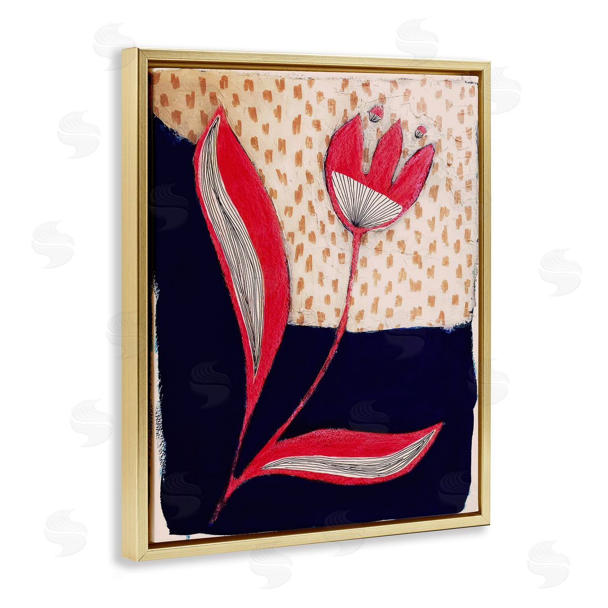Birgit Maria Kiennast Red Abstract Flower Gold Floater Frame Canvas Artside_