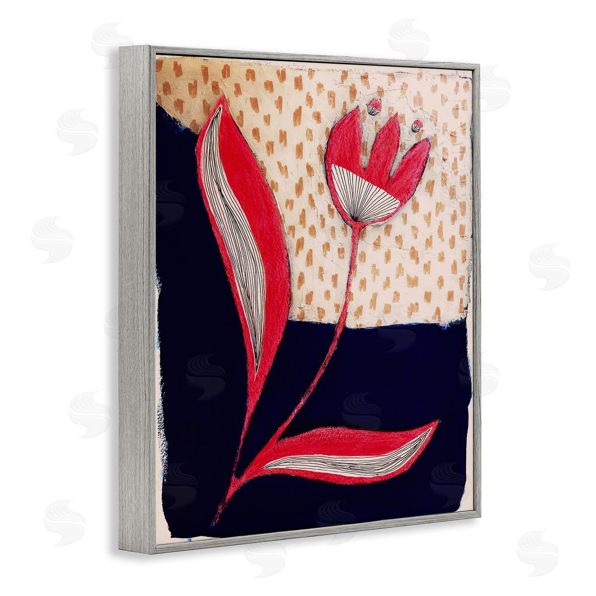 Birgit Maria Kiennast Red Abstract Flower Gray Framed Giclee Wall Artside_