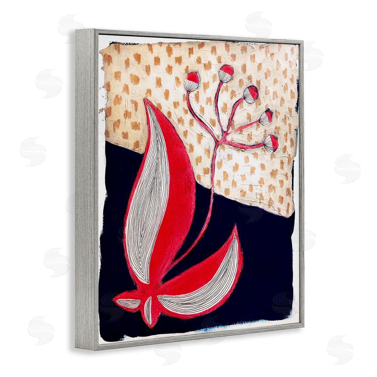 Birgit Maria Kiennast Abstract Boho Flower Gray Framed Giclee Wall Artside_
