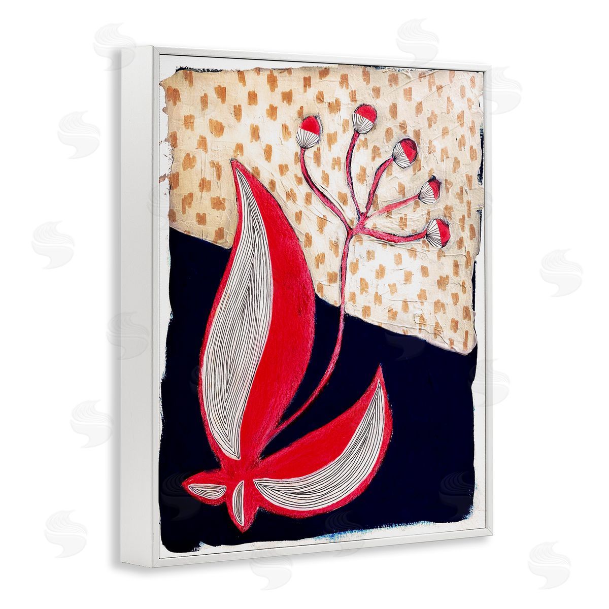 Birgit Maria Kiennast Abstract Boho Flower White Framed Giclee Wall Artside_