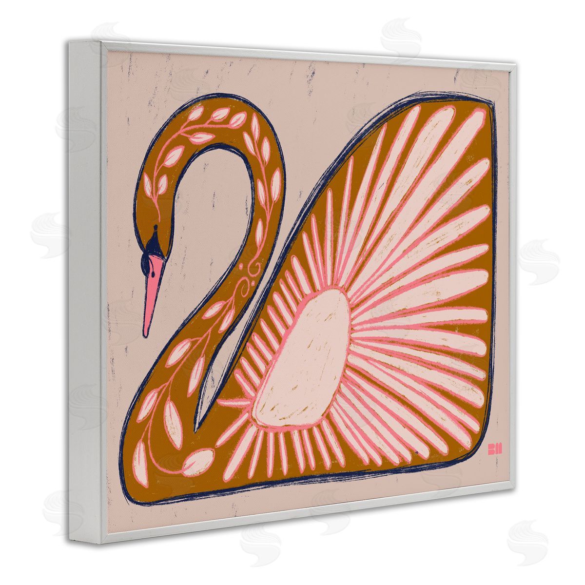 Birgit Maria Kiennast Boho Patterned Swan White Framed Giclee Wall Artside_