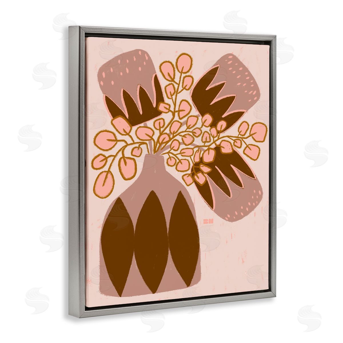 Birgit Maria Kiennast Boho Patterned Vase Gray Floater Frame Canvas Artside_