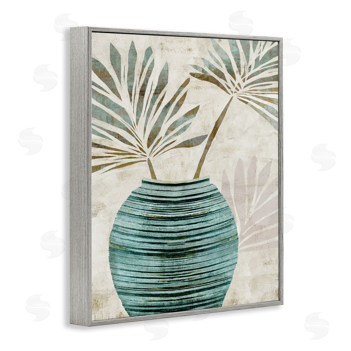 Flora Kouta Boho Plant Vase Gray Framed Giclee Wall Artside_