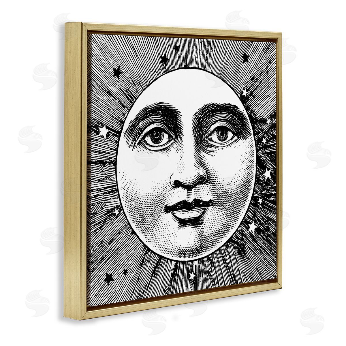 Stupell Studio Moon & Stars Face Gold Floater Frame Canvas Artside_