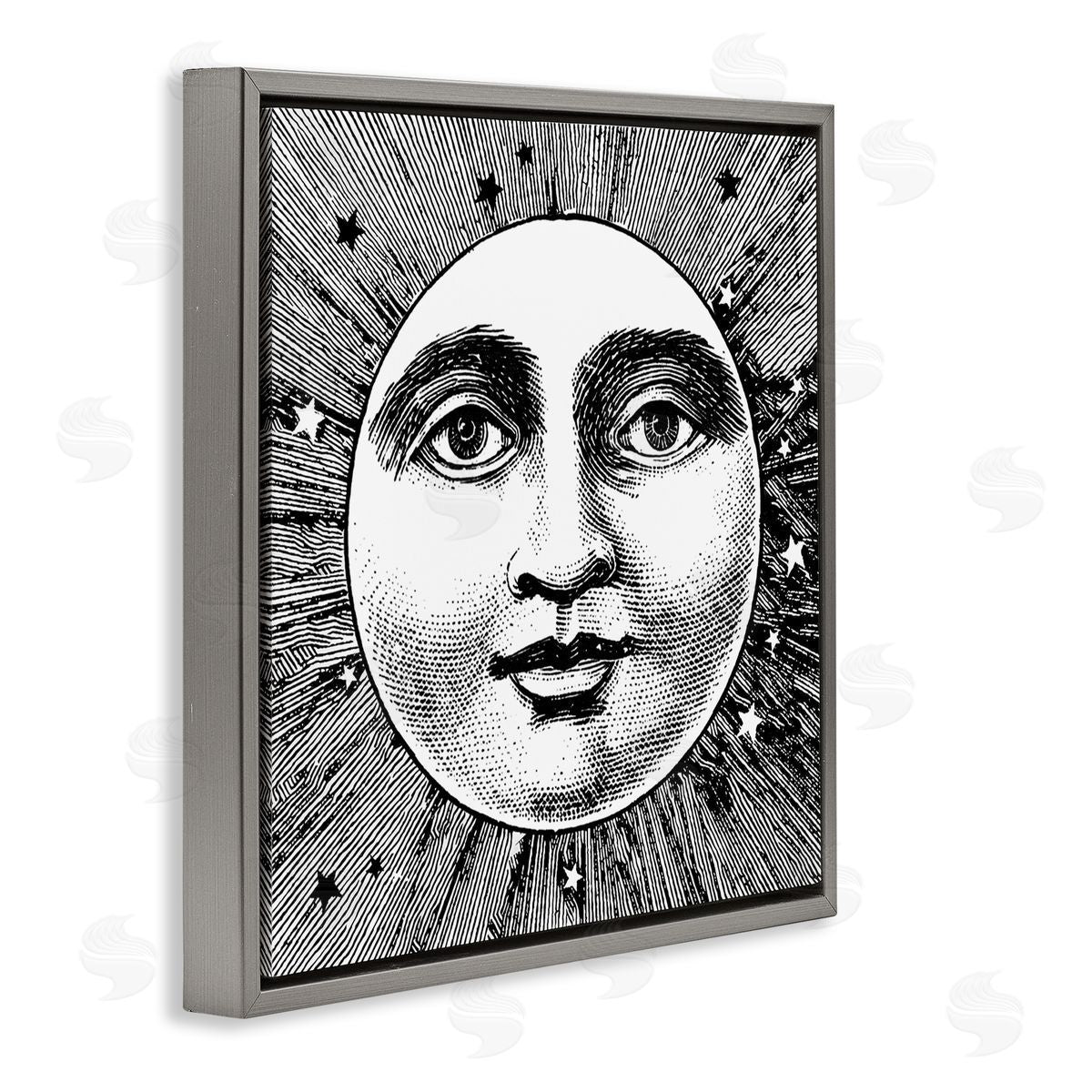 Stupell Studio Moon & Stars Face Gray Floater Frame Canvas Artside_