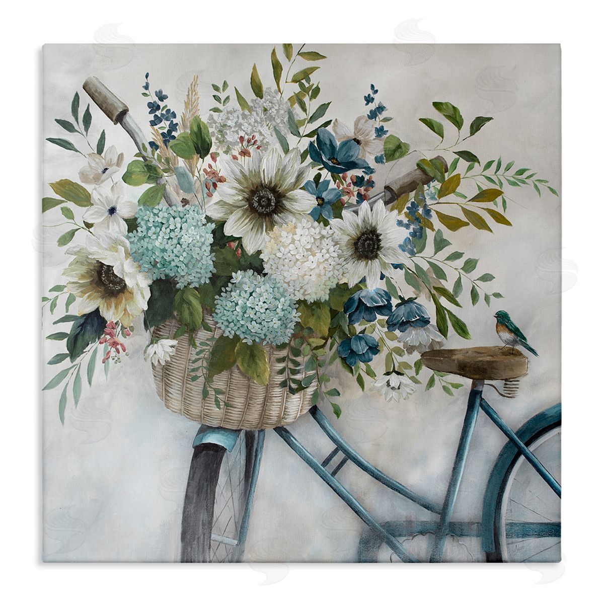 Floral Bike Basket Canvas Wall Art, Home Decor by Nan