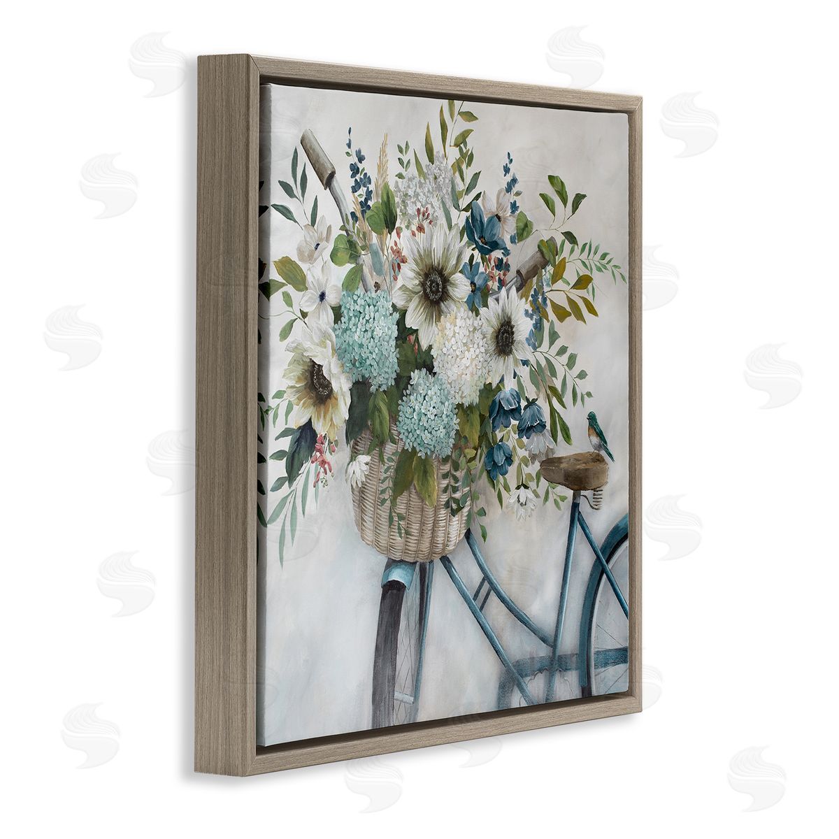Floral Bike Basket Brown Floating Frame Canvas Wall Art, Home Decor by Nan