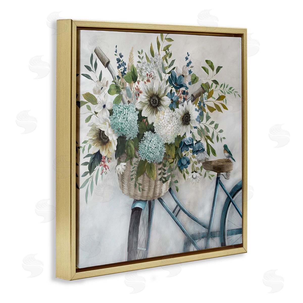 Floral Bike Basket Gold Floating Frame Canvas Wall Art, Home Decor by Nan