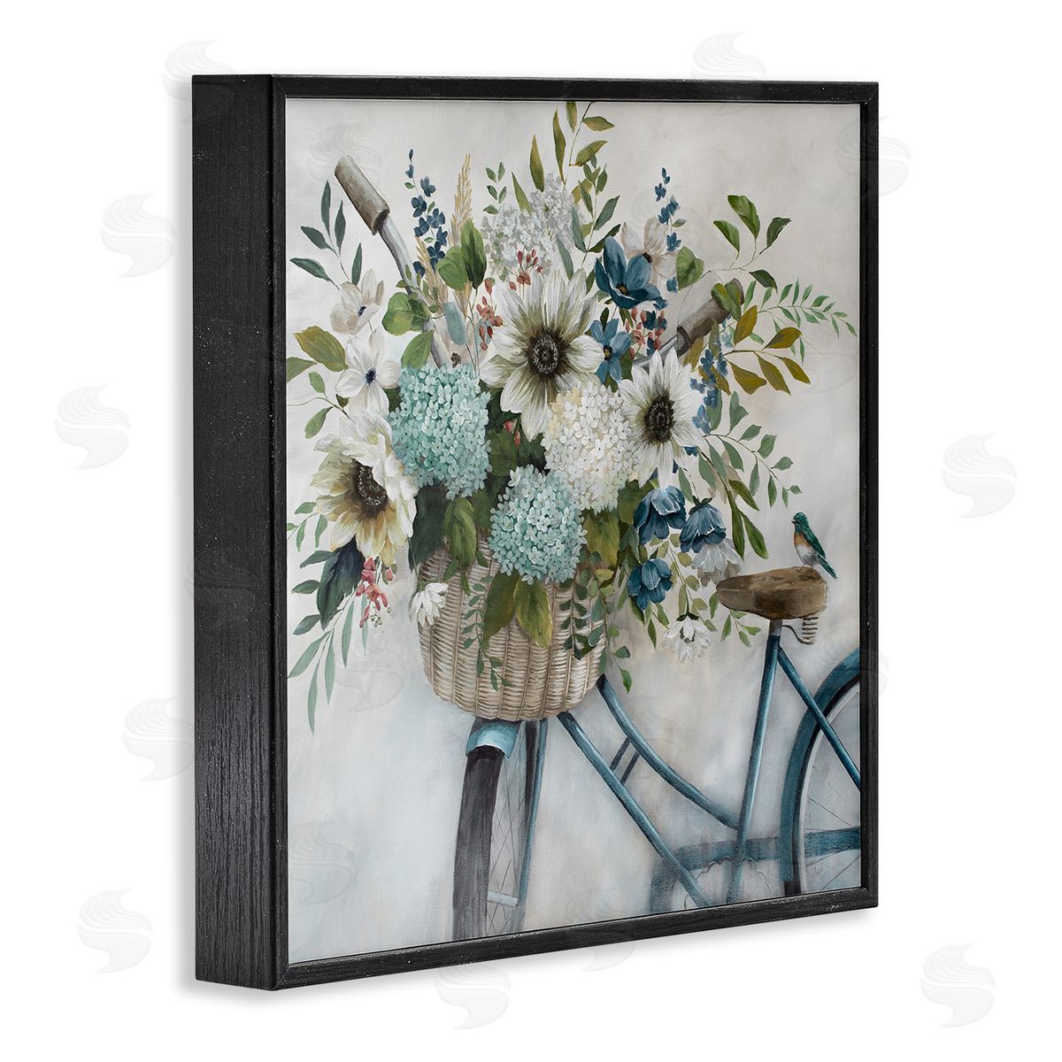 Floral Bike Basket Black Frame Print Wall Art, Home Decor by Nan