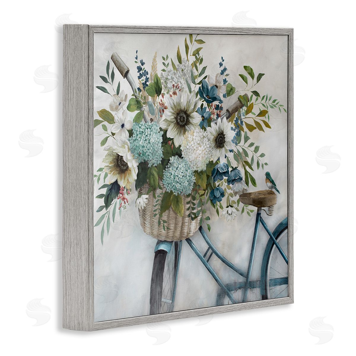 Floral Bike Basket Grey Frame Print Wall Art, Home Decor by Nan