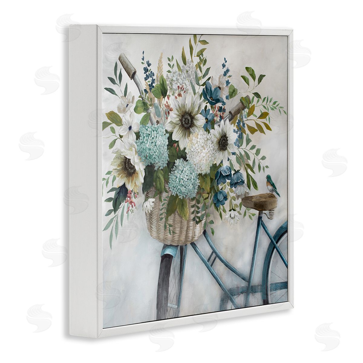Floral Bike Basket White Frame Print Wall Art, Home Decor by Nan