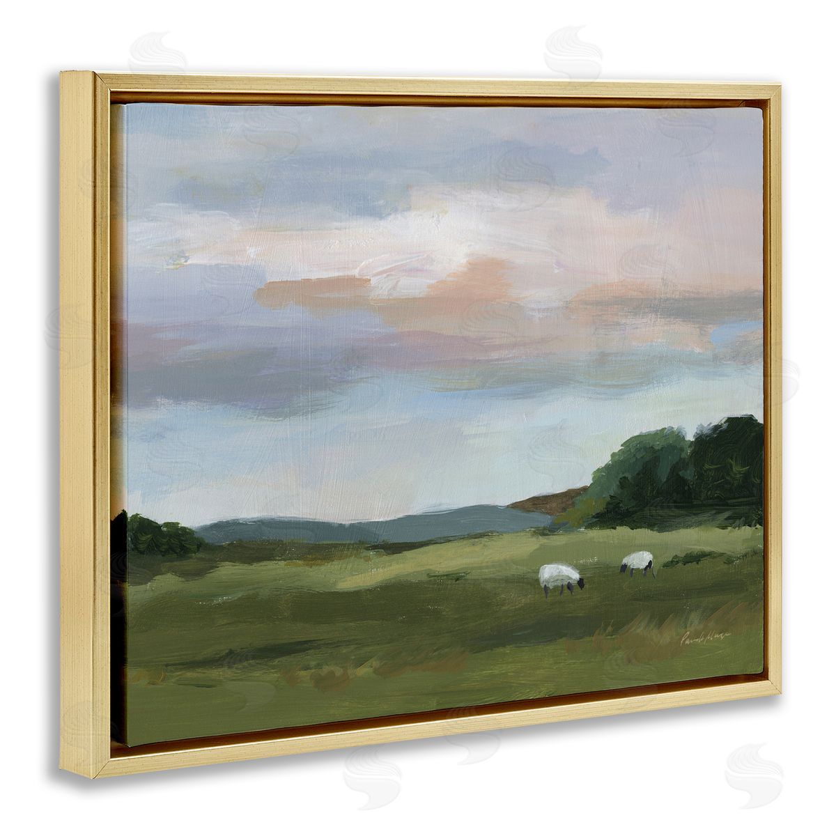 Pamela Munger Sheep in Country Field Gold Floater Frame Canvas Artside_