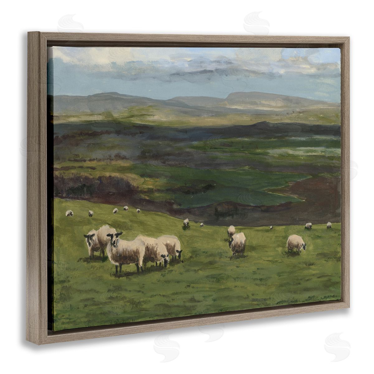 Michael Willett Flock of Sheep Grazing Brown Floater Frame Canvas Artside_
