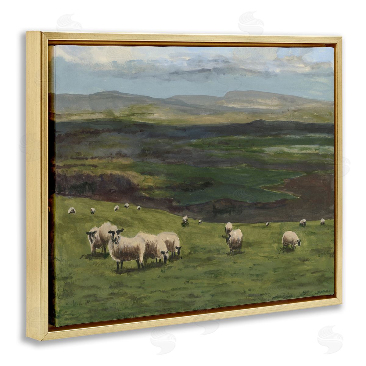 Michael Willett Flock of Sheep Grazing Gold Floater Frame Canvas Artside_