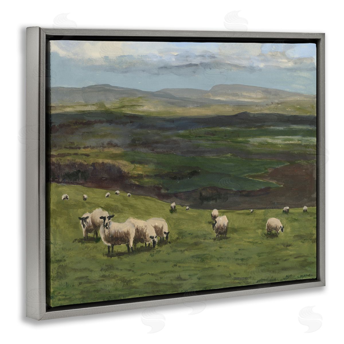 Michael Willett Flock of Sheep Grazing Gray Floater Frame Canvas Artside_