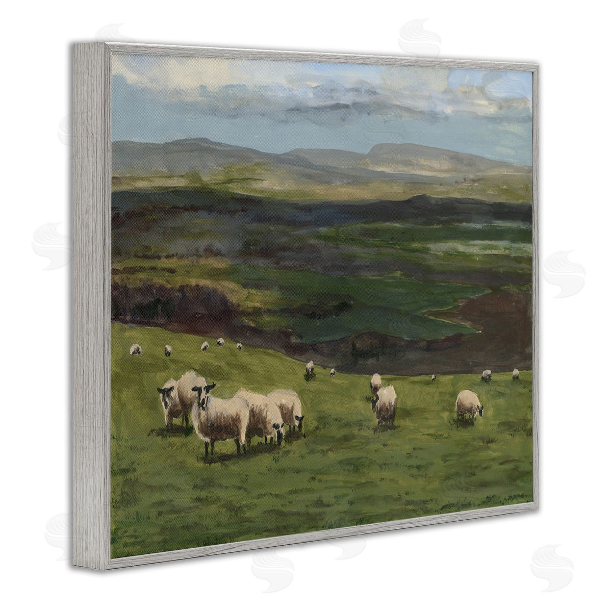 Michael Willett Flock of Sheep Grazing Gray Framed Giclee Wall Artside_