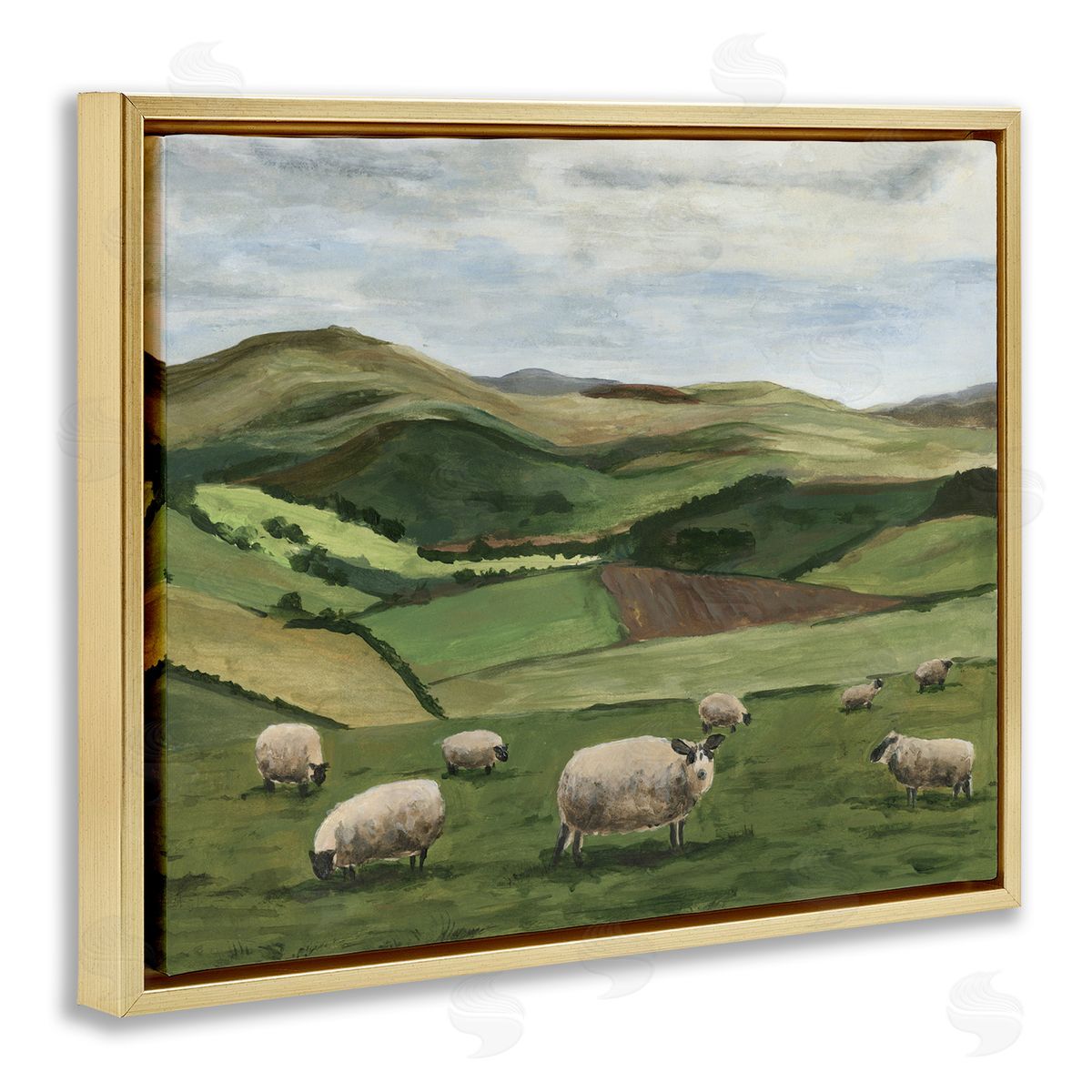 Michael Willett Countryside Sheep Grazing Gold Floater Frame Canvas Artside_