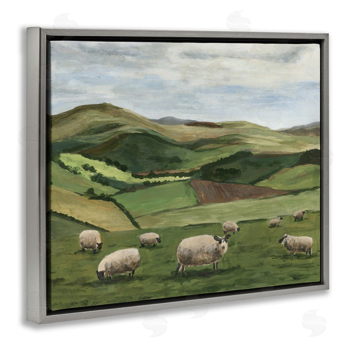 Michael Willett Countryside Sheep Grazing Gray Floater Frame Canvas Artside_